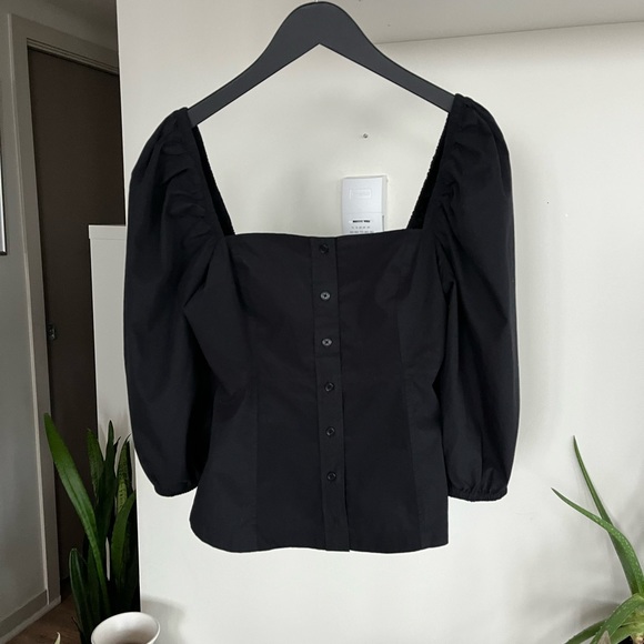 Aritzia Little Moon Button Up Blouse/Tops Black Puff Sleeves Sz S - Picture 7 of 9